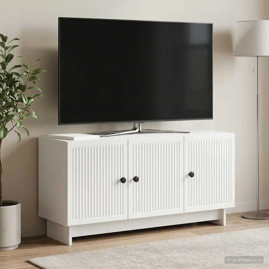 Meuble TV Blanc brillant 99 x 34,5 x 50 cm Bois d'ingénierie - 4