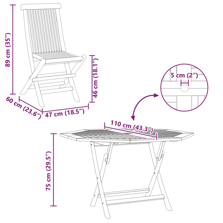 Ensemble bistro de jardin 3 pcs Marron Teck massif - 8