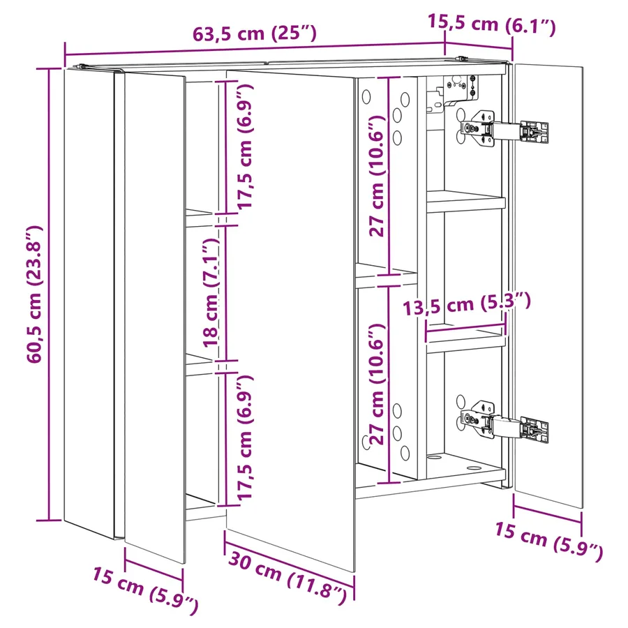 Armoire Miroir de Salle de Bain Gris béton - 13