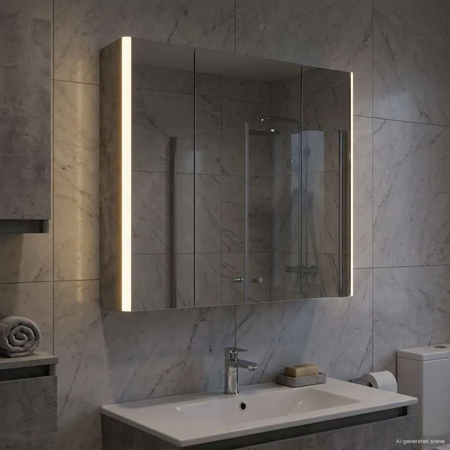 Armoire Miroir de Salle de Bain Gris béton - 4