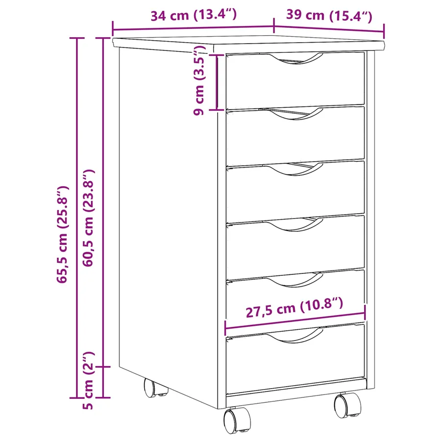 Cabinet Roulant avec Tiroirs avec roue MOSS Vernis transparent - 10