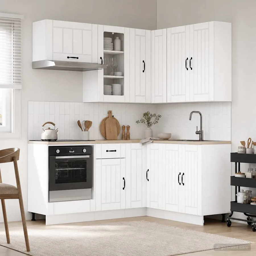 Unité de cuisine LUCCA 8 pcs Blanc Bois d'ingénierie