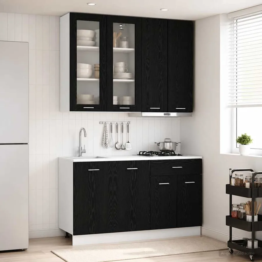 Unité de cuisine LYON 4 pcs Chêne noir Bois d'ingénierie