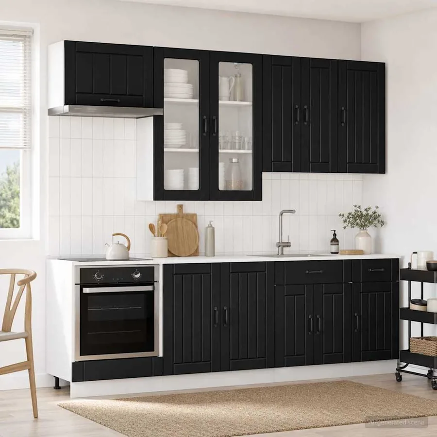 Unité de cuisine LUCCA 8 pcs Noir Bois d'ingénierie