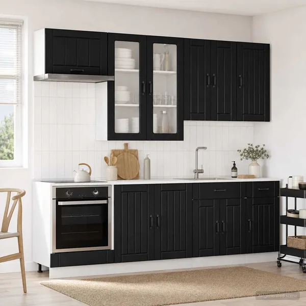 Unité de cuisine LUCCA 8 pcs Noir Bois d'ingénierie