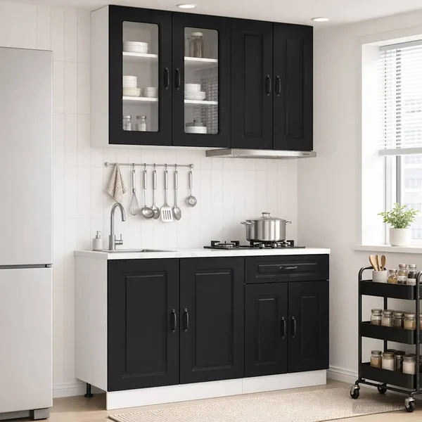 Unité de cuisine KALMAR 4 pcs Noir Bois d'ingénierie