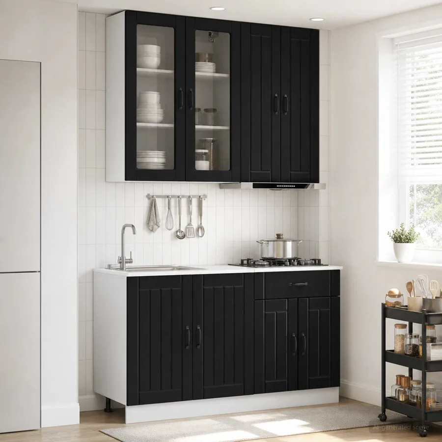 Unité de cuisine LUCCA 4 pcs Noir Bois d'ingénierie