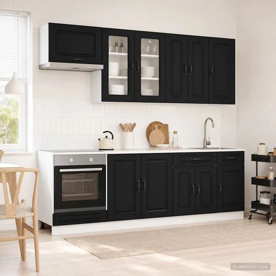 Unité de cuisine KALMAR 8 pcs Noir Bois d'ingénierie