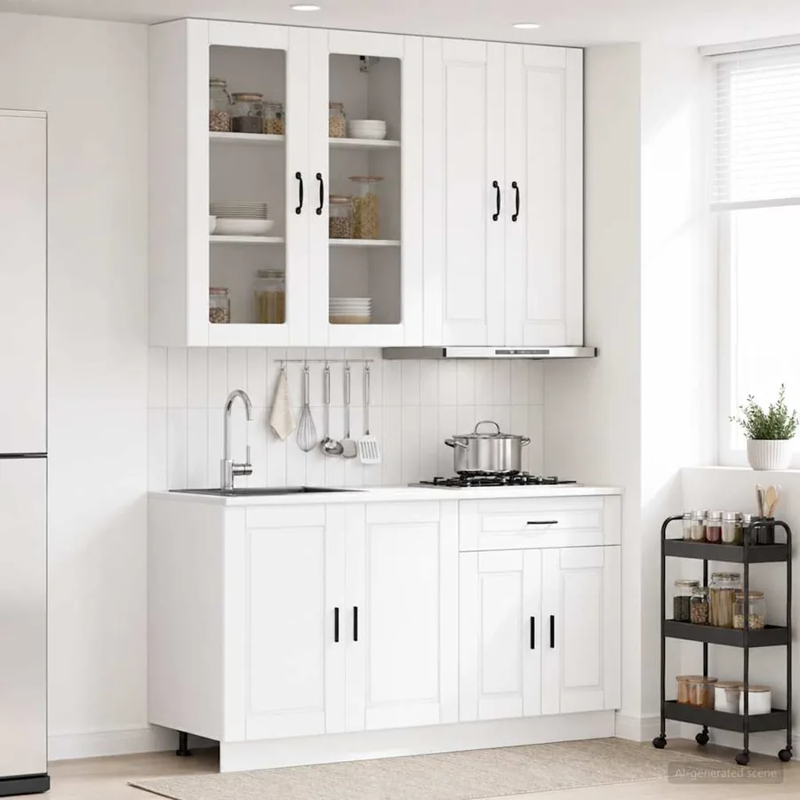 Unité de cuisine PORTO 4 pcs Blanc Bois d'ingénierie