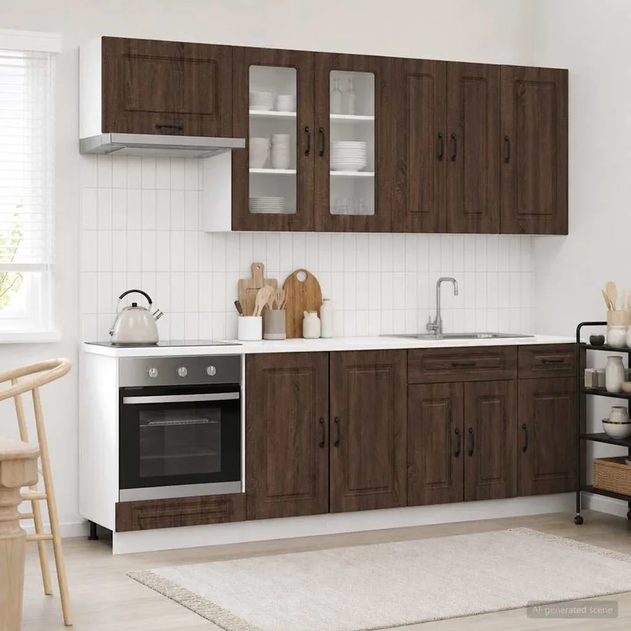 Unité de cuisine KALMAR 8 pcs Chêne brun Bois d'ingénierie