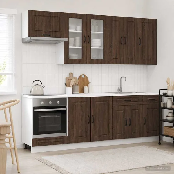 Unité de cuisine KALMAR 8 pcs Chêne brun Bois d'ingénierie