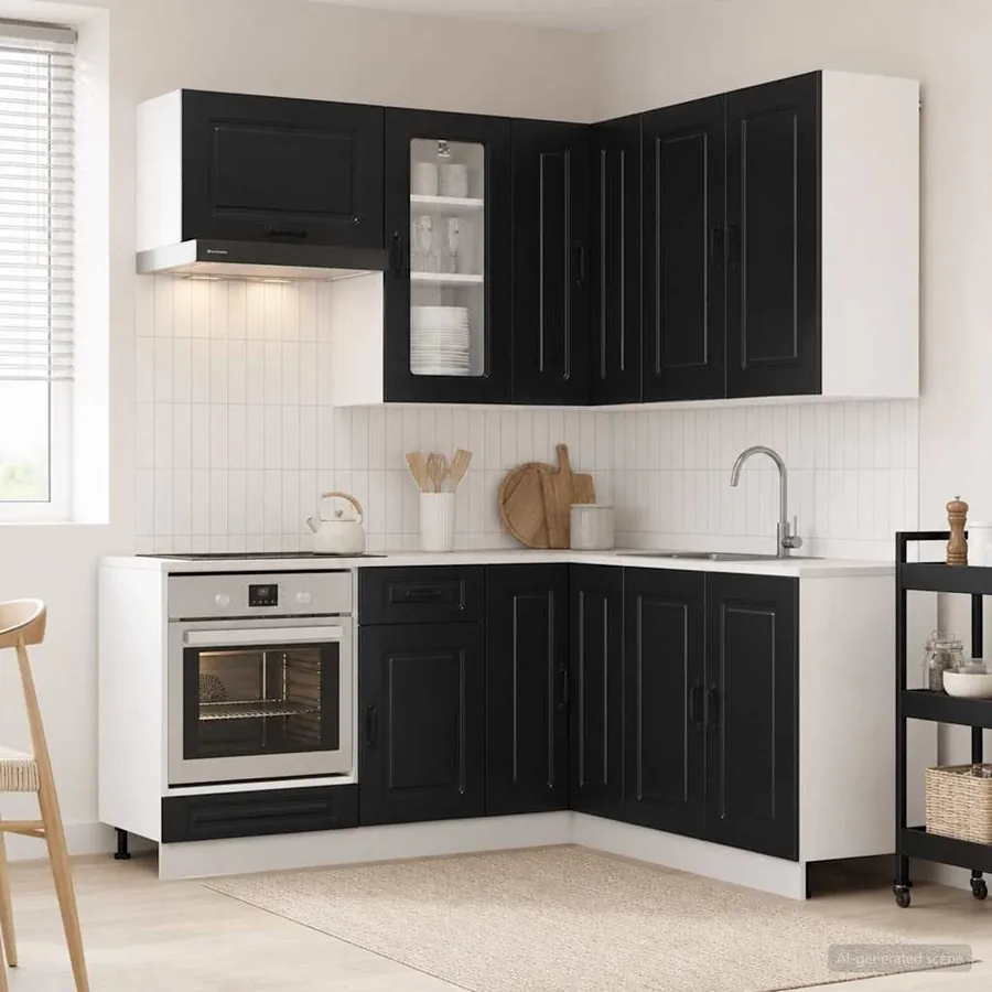 Unité de cuisine KALMAR 8 pcs Noir Bois d'ingénierie