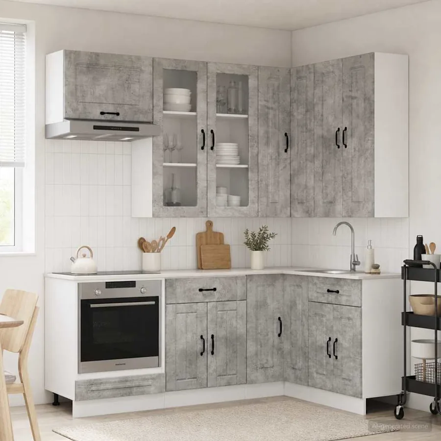Unité de cuisine KALMAR 8 pcs Gris béton Bois d'ingénierie