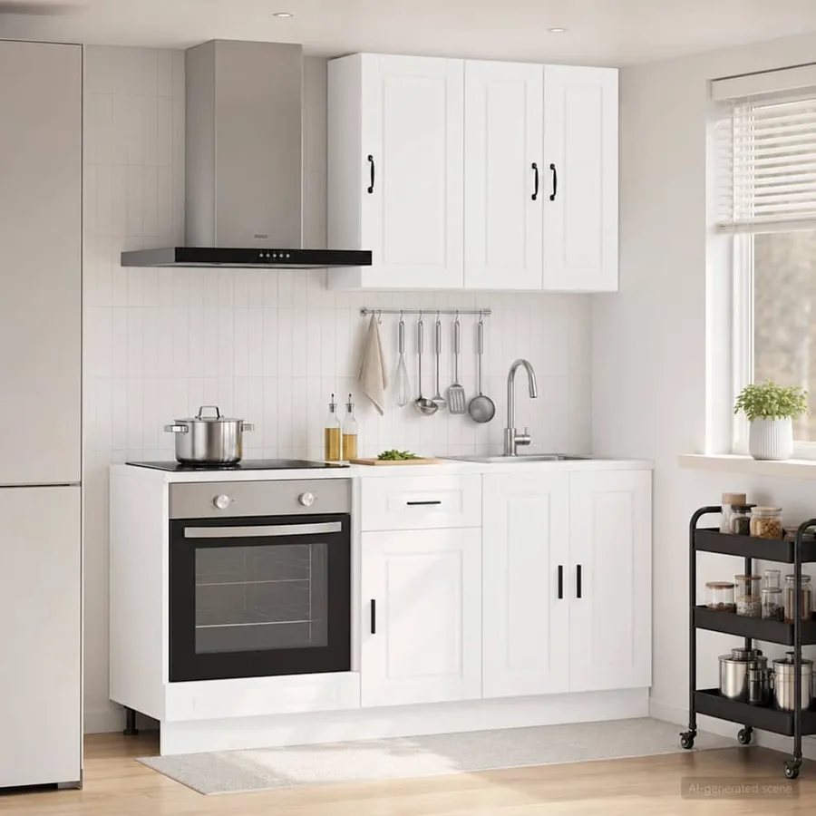 Unité de cuisine PORTO 5 pcs Blanc Bois d'ingénierie