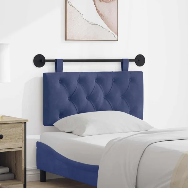 Tête de lit suspendue Avec lumière LED Bleu police Velours