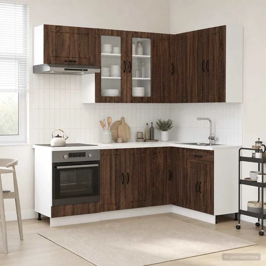 Unité de cuisine LUCCA 8 pcs Chêne brun Bois d'ingénierie