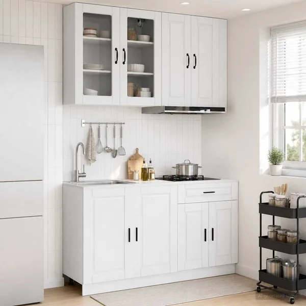 Unité de cuisine PORTO 4 pcs Blanc brillant Bois d'ingénierie