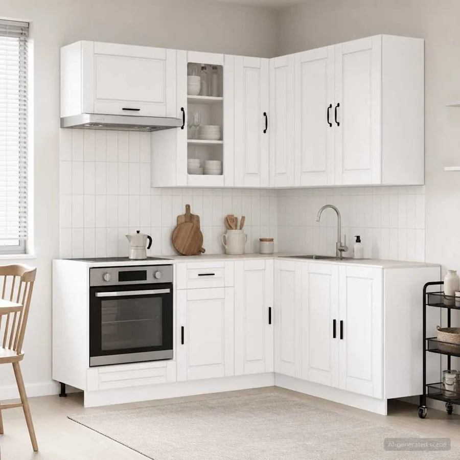 Unité de cuisine PORTO 8 pcs Blanc brillant Bois d'ingénierie