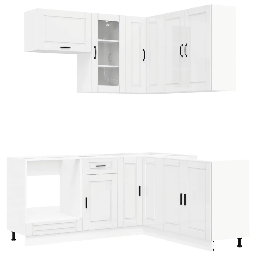 Unité de cuisine PORTO 8 pcs Blanc brillant Bois d'ingénierie - 2