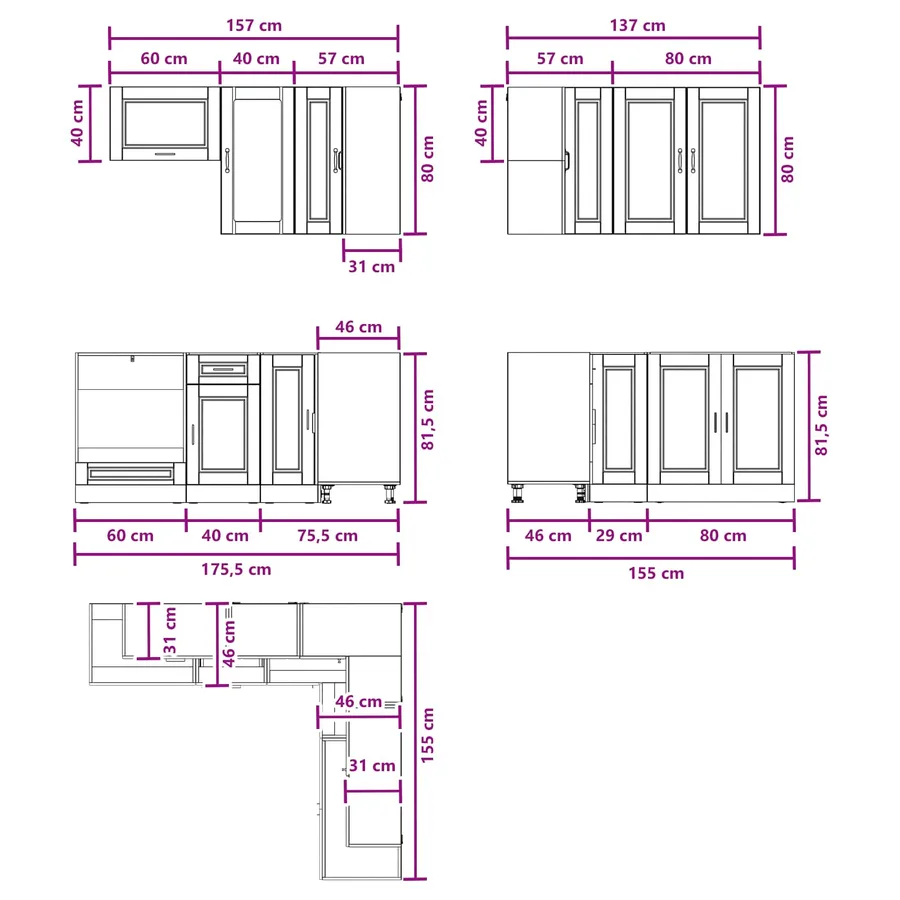 Unité de cuisine PORTO 8 pcs Blanc brillant Bois d'ingénierie - 9