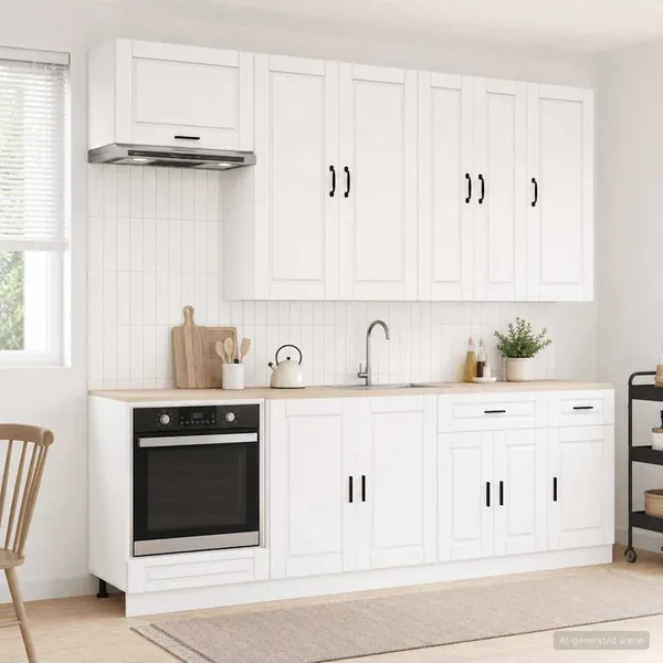 Unité de cuisine PORTO 8 pcs Blanc brillant Bois d'ingénierie