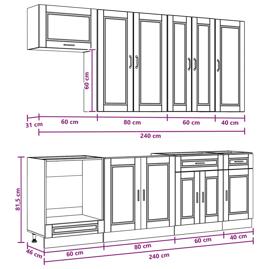 Unité de cuisine PORTO 8 pcs Blanc brillant Bois d'ingénierie - 8