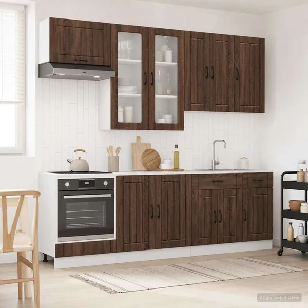 Unité de cuisine LUCCA 8 pcs Chêne brun Bois d'ingénierie