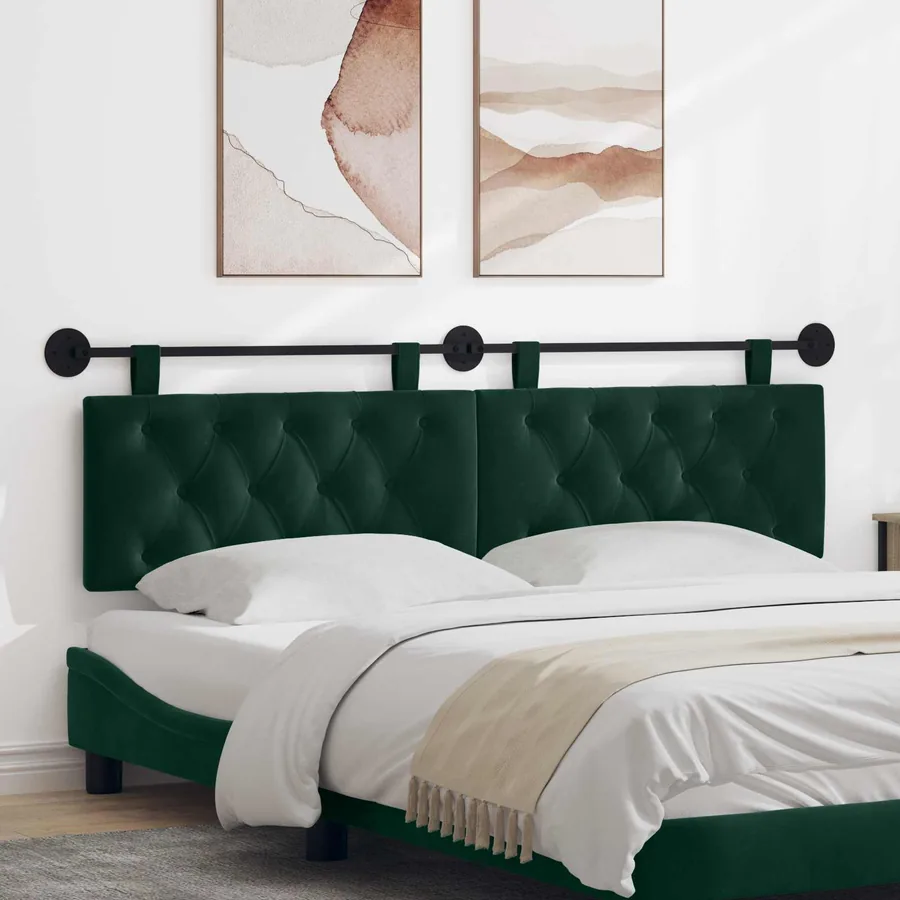 Tête de lit suspendue Avec lumière LED Vert foncé Velours