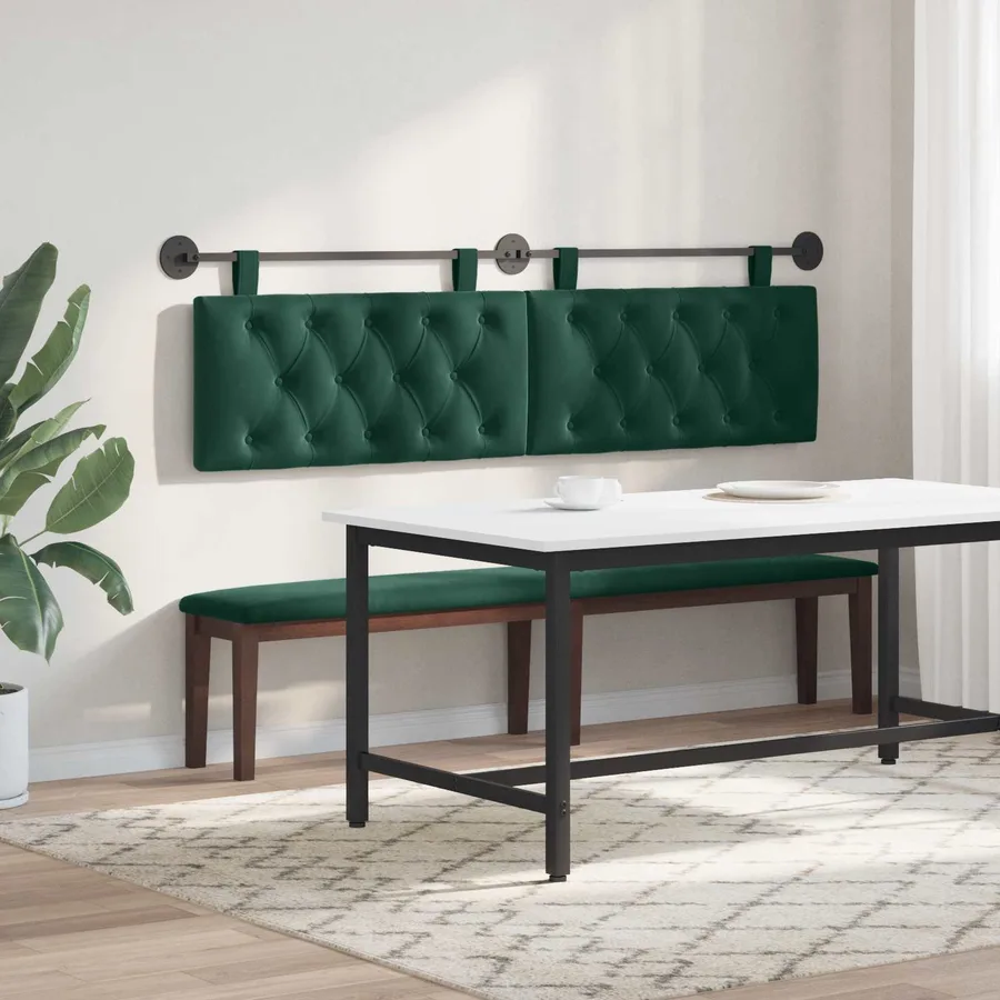 Tête de lit suspendue Avec lumière LED Vert foncé Velours - 4