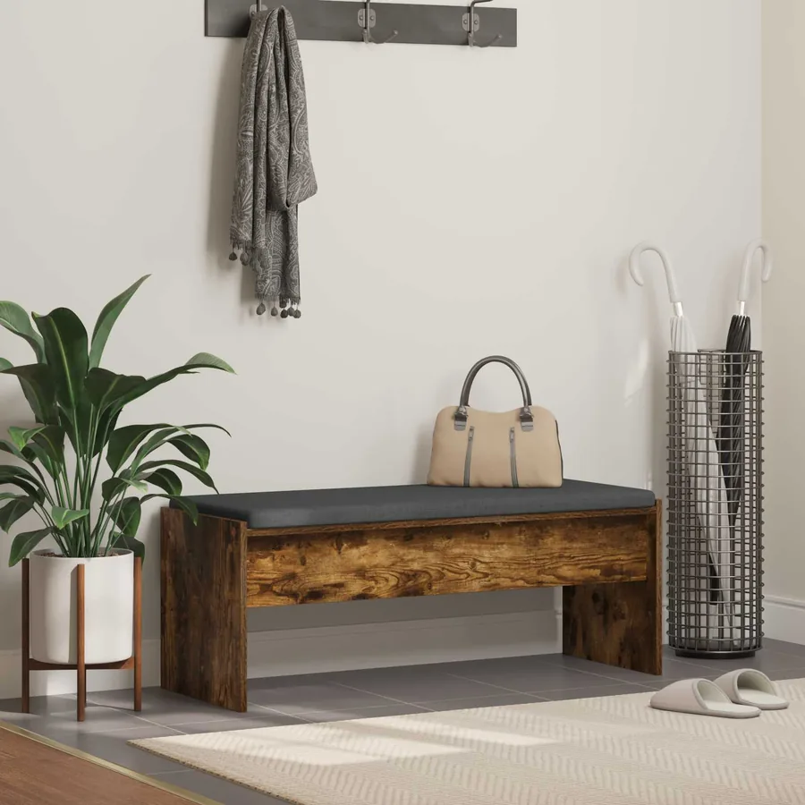Banc d'entrée avec coussin Chêne fumé 103 x 38 x 40 cm