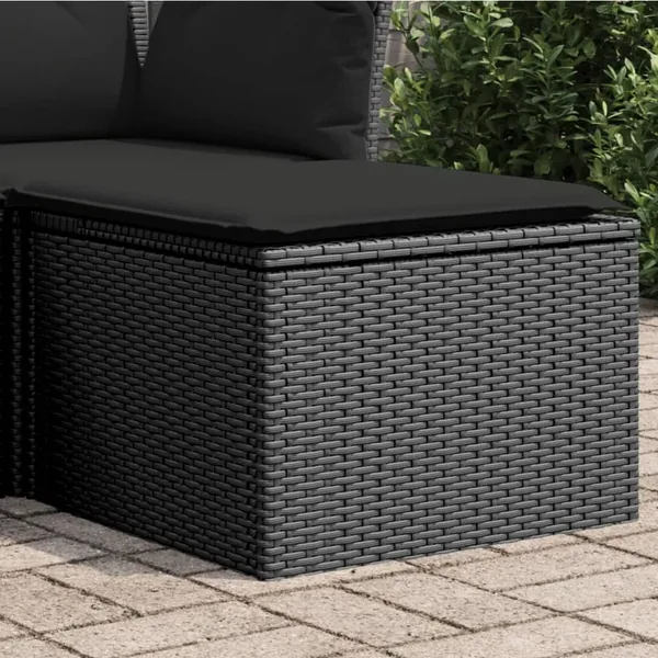 Tabouret de jardin avec coussin Noir 55x55x37 cm Résine tressée