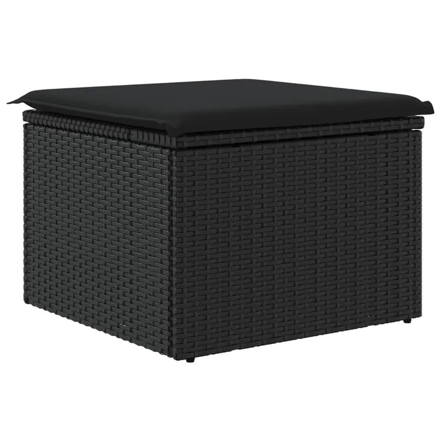 Tabouret de jardin avec coussin Noir 55x55x37 cm Résine tressée - 6
