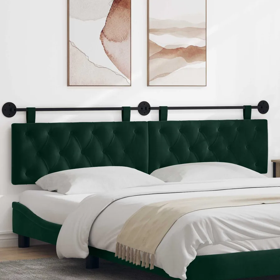 Tête de lit suspendue Avec lumière LED Vert foncé Velours