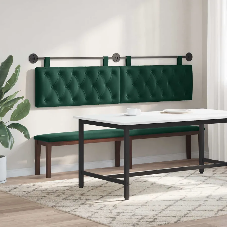 Tête de lit suspendue Avec lumière LED Vert foncé Velours - 4