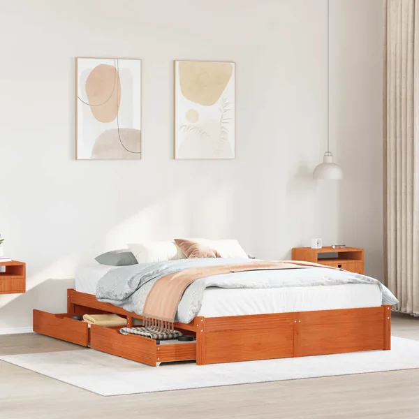 Cadre de lit Cire marron 150 x 200 cm Bois de Pin Massif