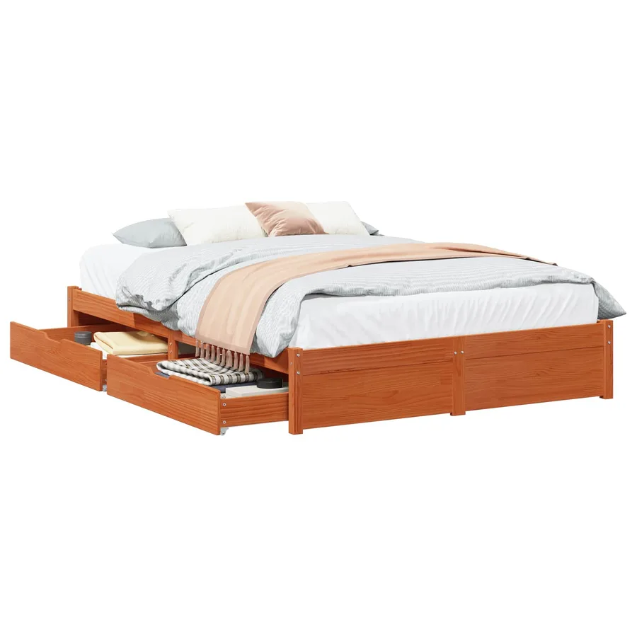 Cadre de lit Cire marron 150 x 200 cm Bois de Pin Massif - 2