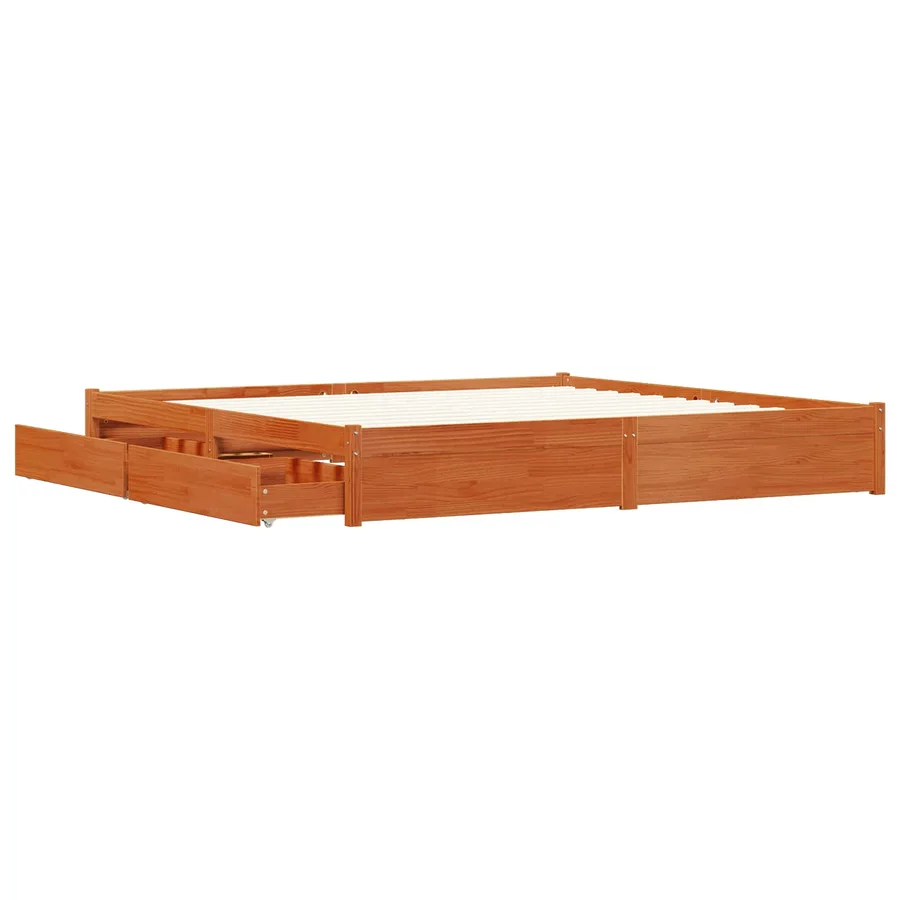 Cadre de lit Cire marron 200 x 200 cm Bois de Pin Massif - 4