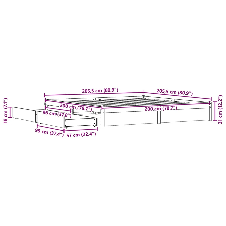 Cadre de lit Cire marron 200 x 200 cm Bois de Pin Massif - 9