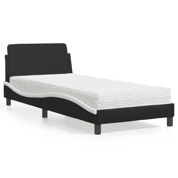 Lit avec matelas Dover noir et blanc 90x200 cm similicuir