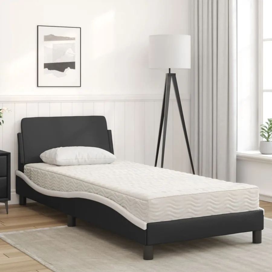 Lit avec matelas Dover noir et blanc 90x200 cm similicuir - 3