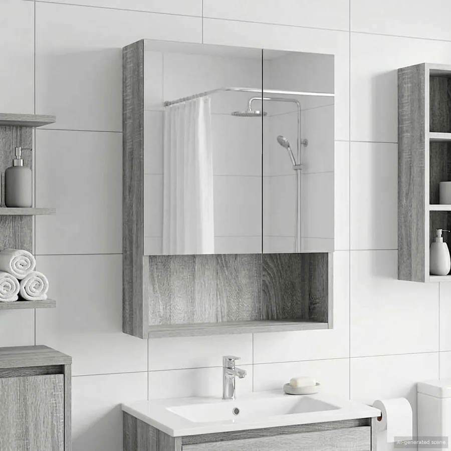 Armoire Miroir de Salle de Bain Gris Sonoma 50 x 14,5 x 70 cm