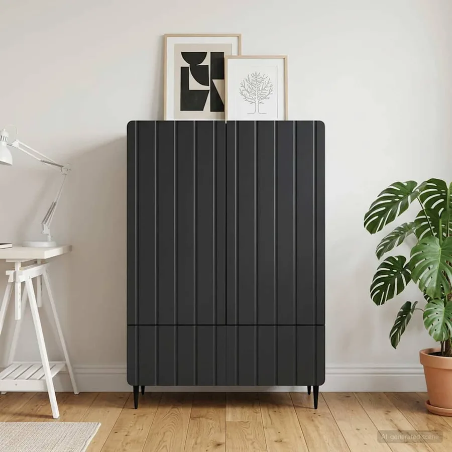 Buffet avec tiroir Noir 66 x 34,5 x 97 cm Bois d'ingénierie - 3
