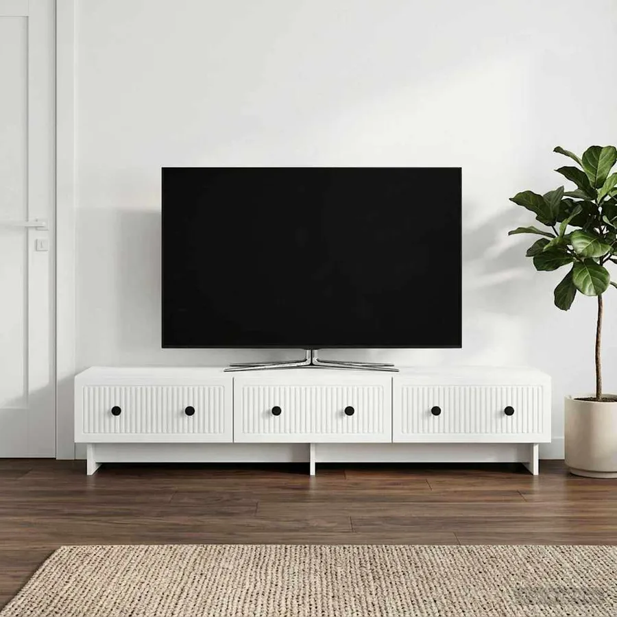 Meuble TV Blanc 147 x 34,5 x 30 cm Bois d'ingénierie - 4