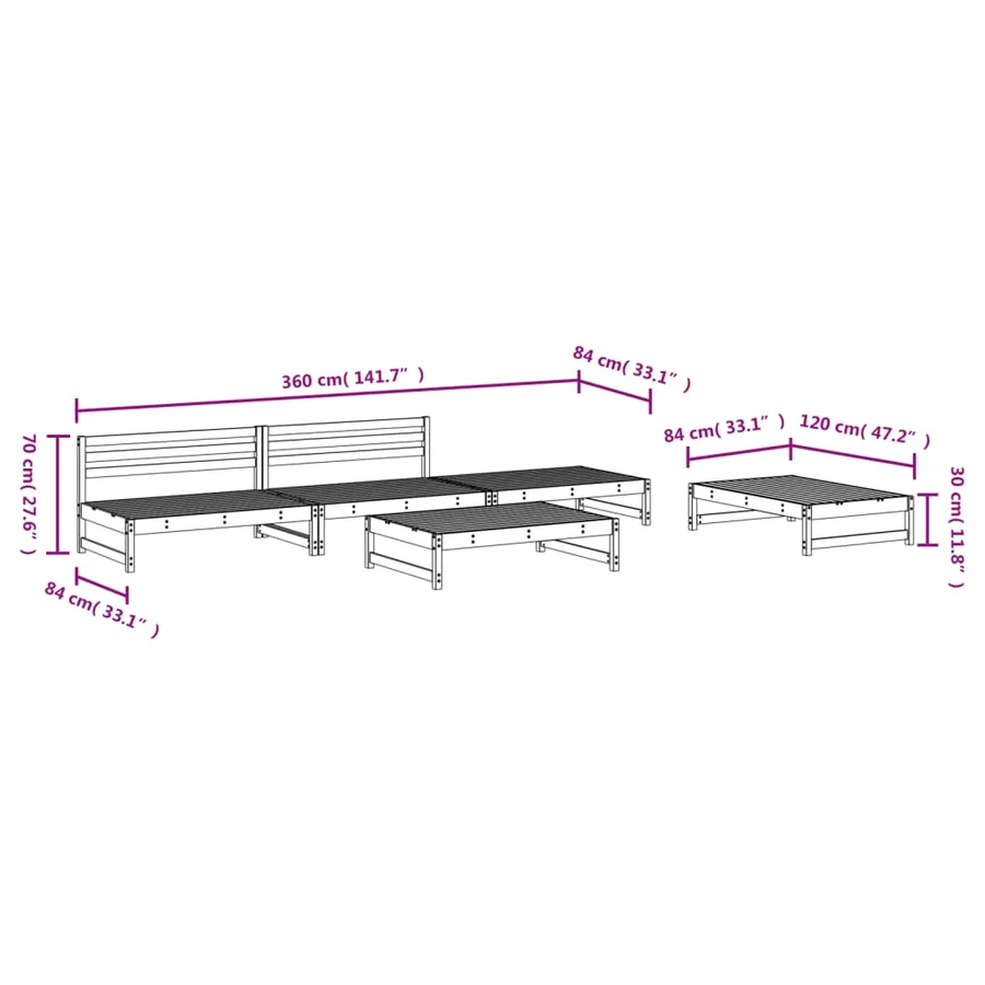 Salon de jardin 5 pcs bois de pin imprégné - 6