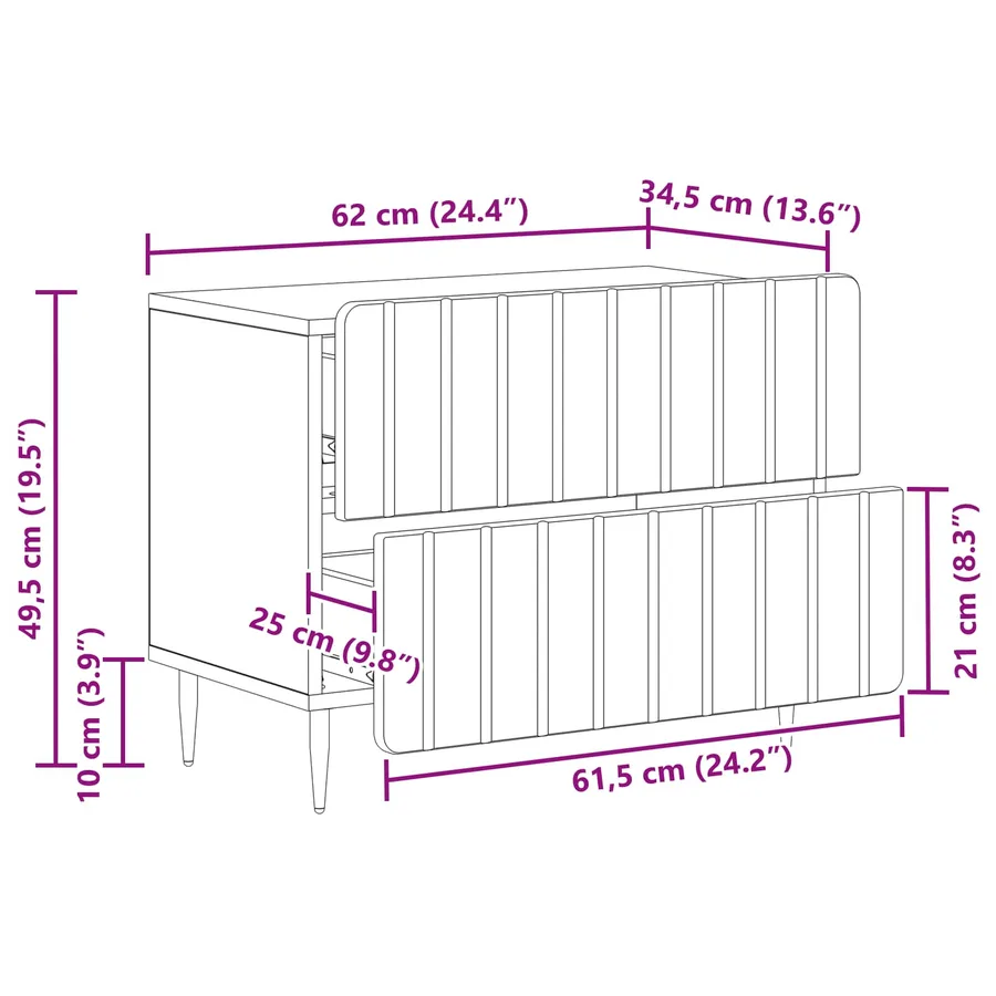 Cabinet de chevet Chêne artisanal 62 x 34,5 x 49,5 cm - 11