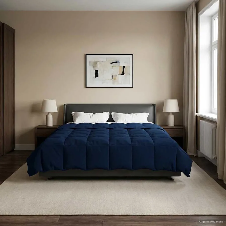 Duvet complet toute l'année Bleu foncé 220 x 240 cm Microfibre - 4