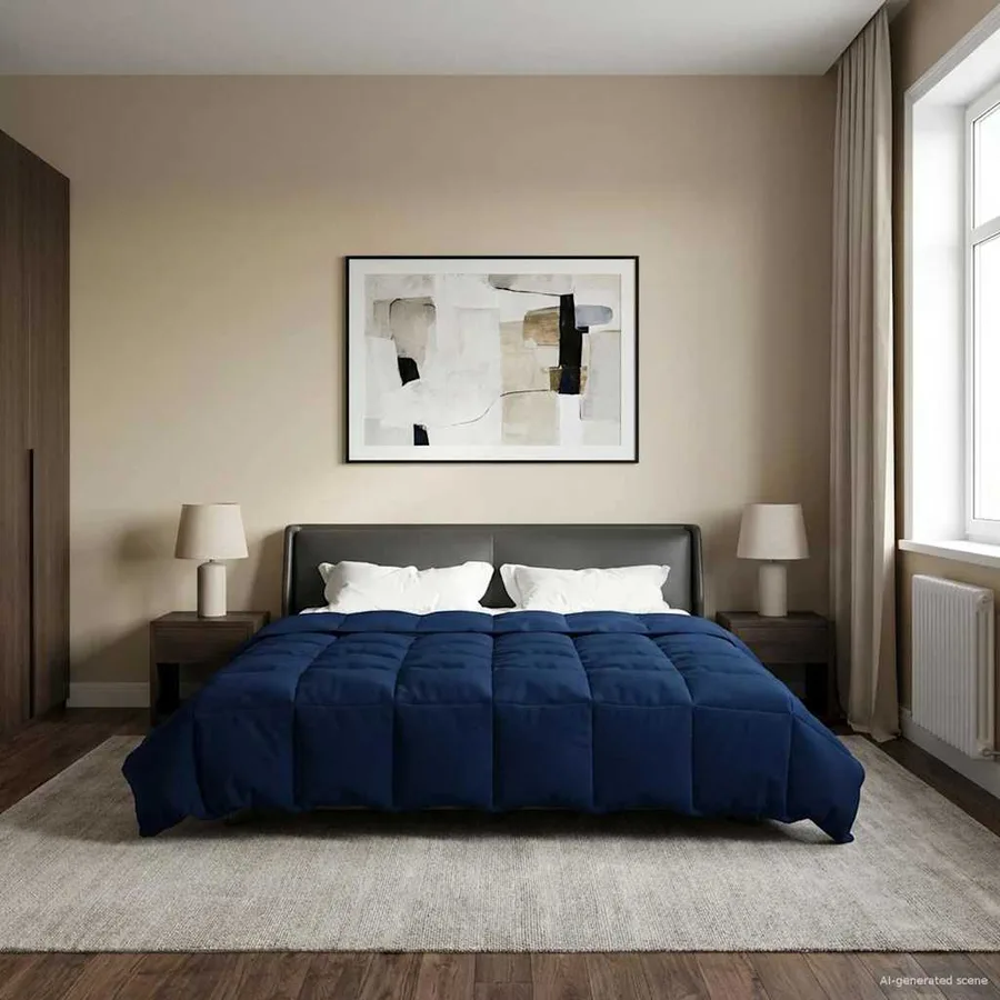 Duvet d'été simple Matelassé Bleu foncé 220 x 240 cm Microfibre - 4
