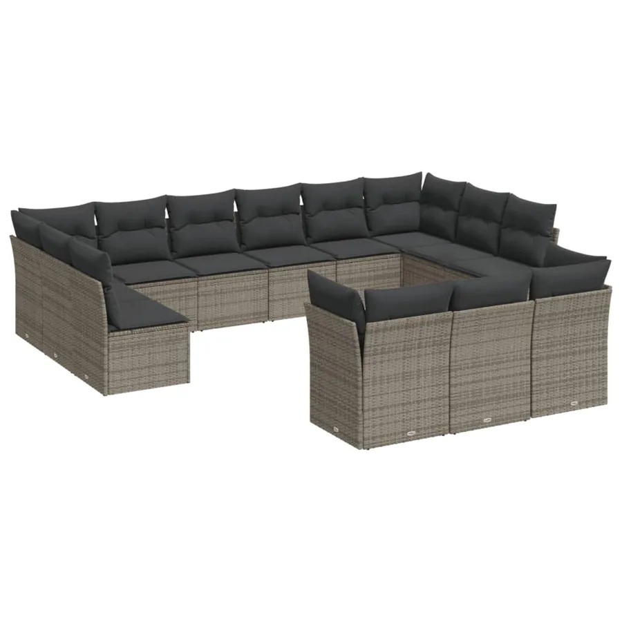 Salon de jardin avec coussins 13 pcs gris résine tressée - 2