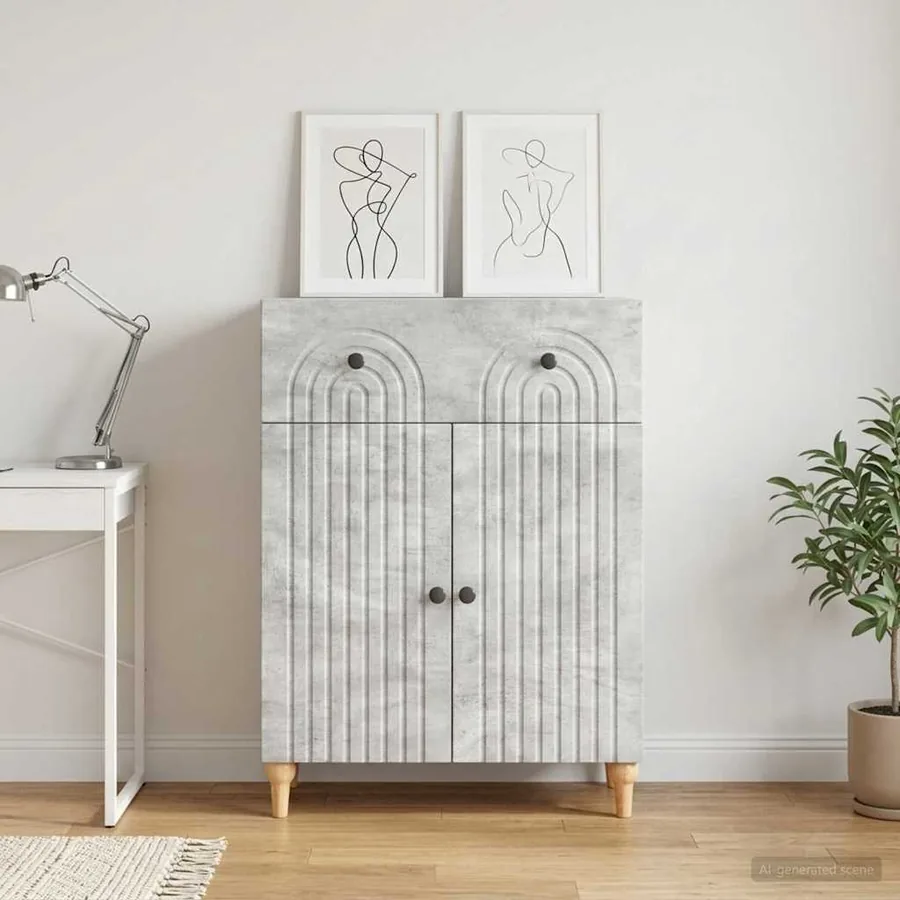 Buffet Gris béton 66 x 34,5 x 90 cm Bois d'ingénierie