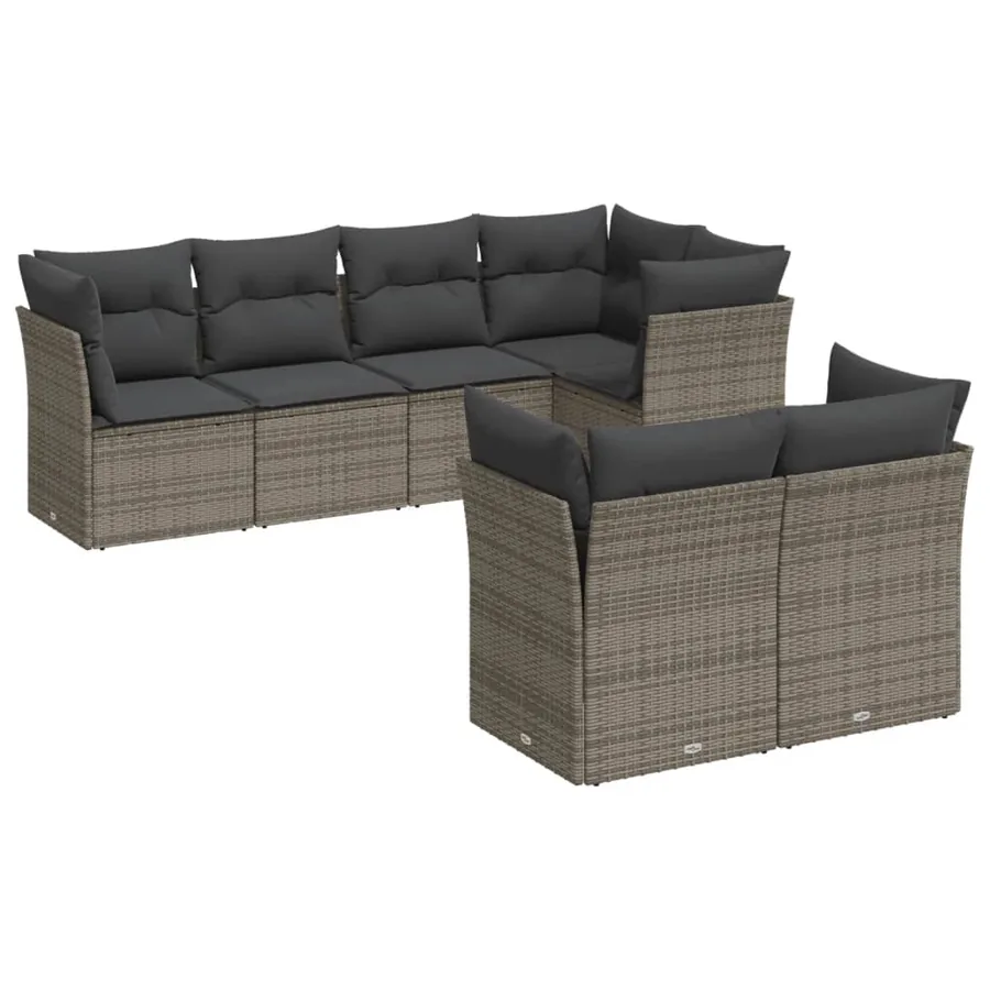 Salon de jardin avec coussins 7 pcs gris résine tressée - 2
